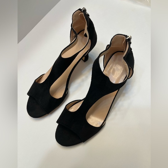 Women's Black Block Heeled Sandals, Fashion Cutout Design Back Zipper Sandals - Picture 6 of 14